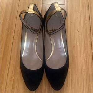 Chloe Black Flats with Gold Accents